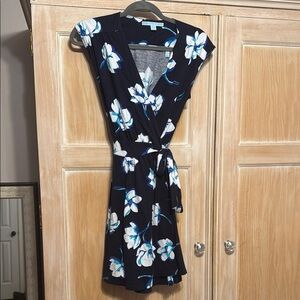 Floral Wrap Dress in Navy and White